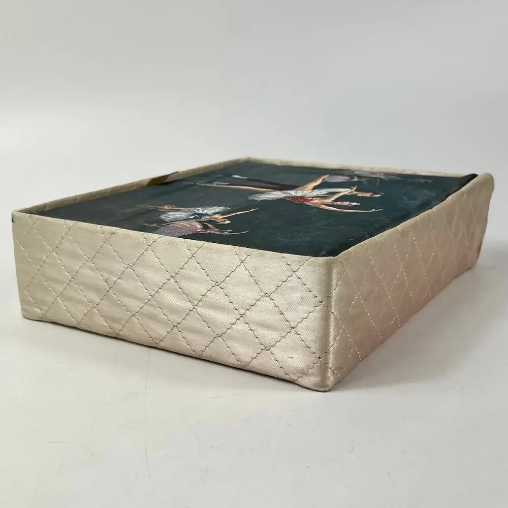 Vintage Quilted Satin Ballet Dancer Jewelry Box August Albo Print Lid 9.5